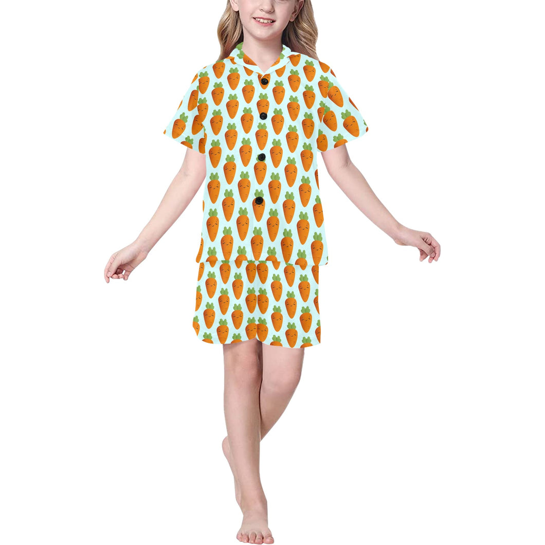 Carrot Pattern Print Design 03 Kids' Boys' Girls' V-Neck Short Pajama Set