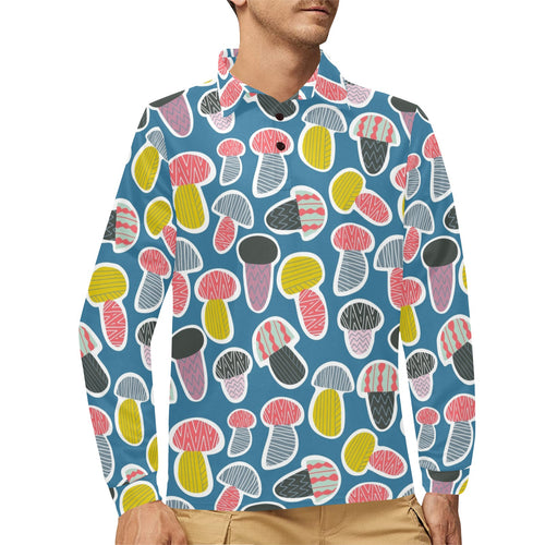 Colorful mushroom design pattern Men's Long Sleeve Polo Shirt