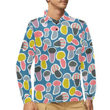 Colorful mushroom design pattern Men's Long Sleeve Polo Shirt