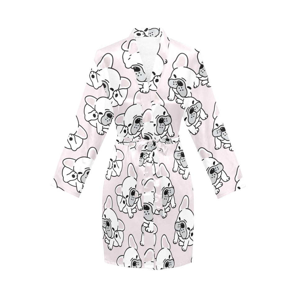 Cute french bulldog pattern Women's Long Sleeve Belted Night Robe