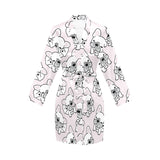 Cute french bulldog pattern Women's Long Sleeve Belted Night Robe