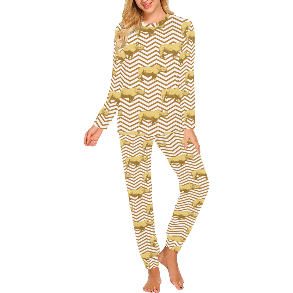 Rhino yellow theme pattern Women's All Over Print Pajama Set