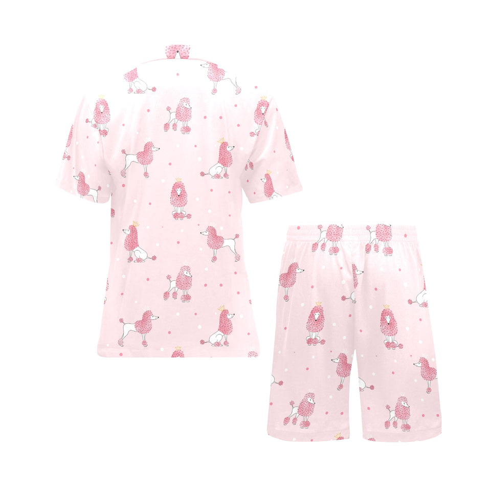 Poodle dog pink color theme Men's V-Neck Short Pajama Set