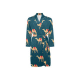 Camel pattern blue blackground Men's Long Sleeve Belted Night Robe
