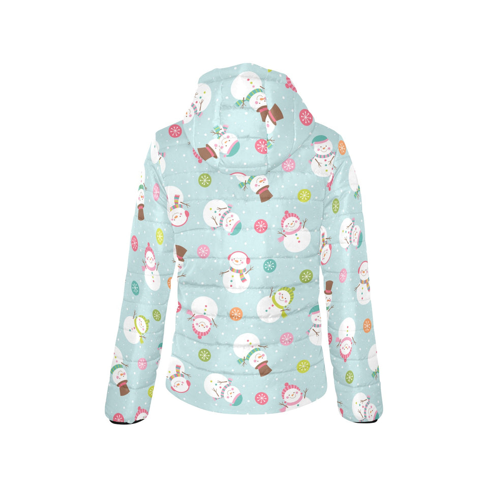 Cute snowman snowflake pattern Women's Padded Hooded Jacket