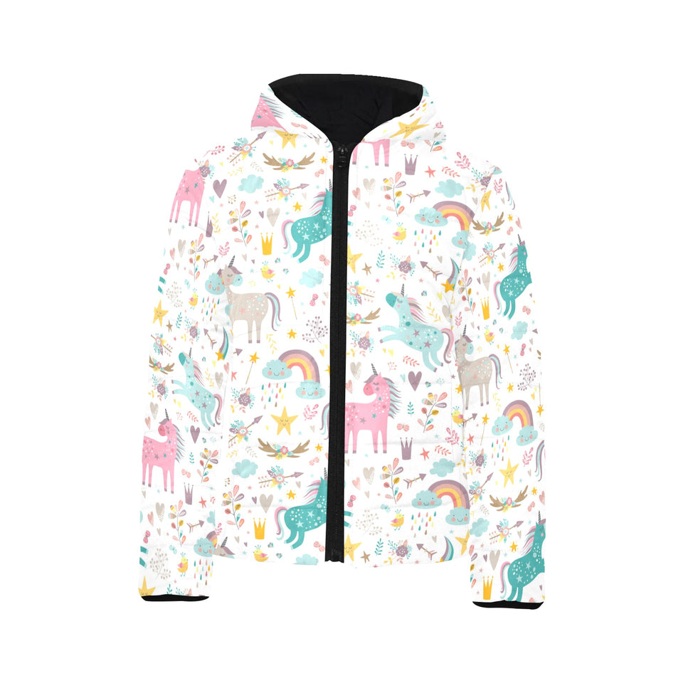 Colorful unicorn pattern Kids' Boys' Girls' Padded Hooded Jacket