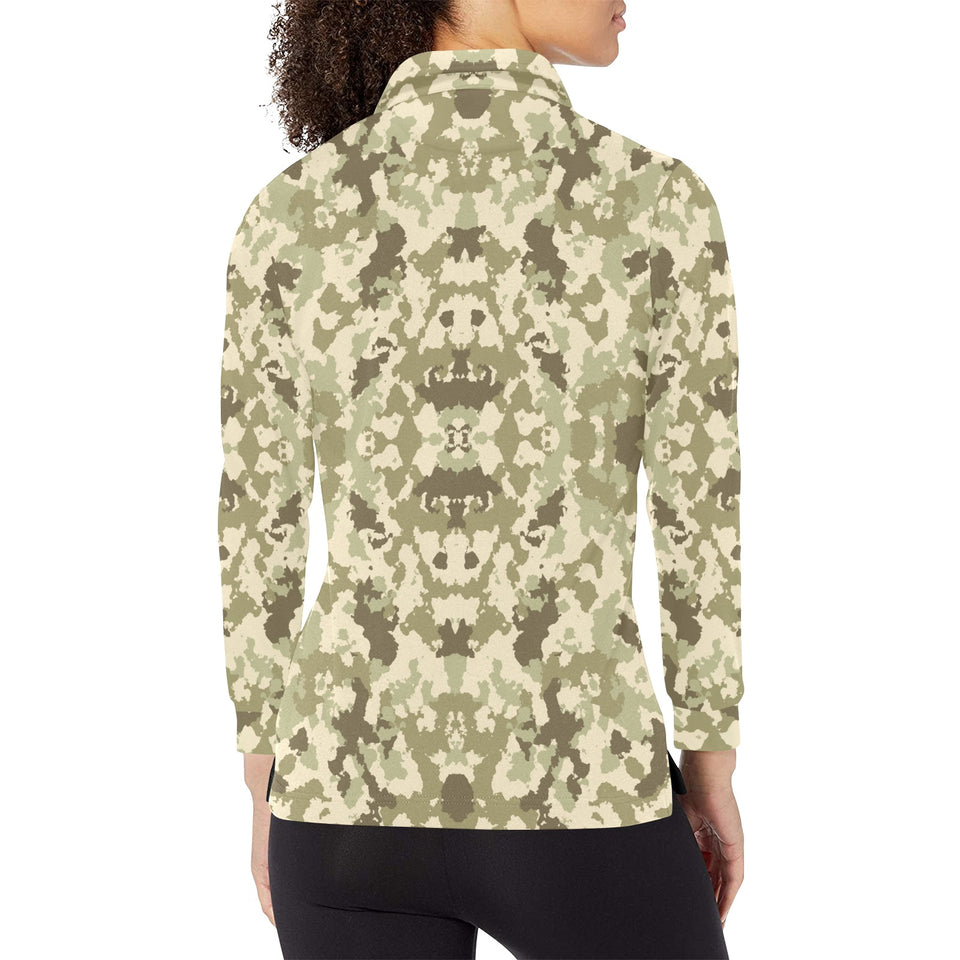 Light Green camouflage pattern Women's Long Sleeve Polo Shirt