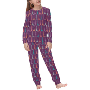 Eiffel Tower Pattern Print Design 05 Kids' Boys' Girls' All Over Print Pajama Set