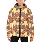 Camel polynesian tribal design pattern Kids' Boys' Girls' Padded Hooded Jacket