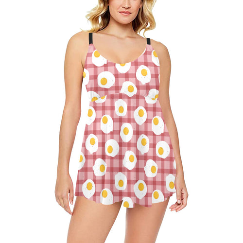 Fried Eggs Pattern Print Design 03 Chest Sexy Pleated Two Piece Swim Dress