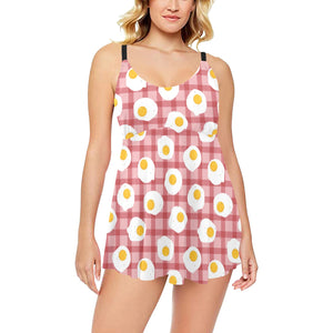 Fried Eggs Pattern Print Design 03 Chest Sexy Pleated Two Piece Swim Dress