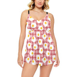 Fried Eggs Pattern Print Design 03 Chest Sexy Pleated Two Piece Swim Dress