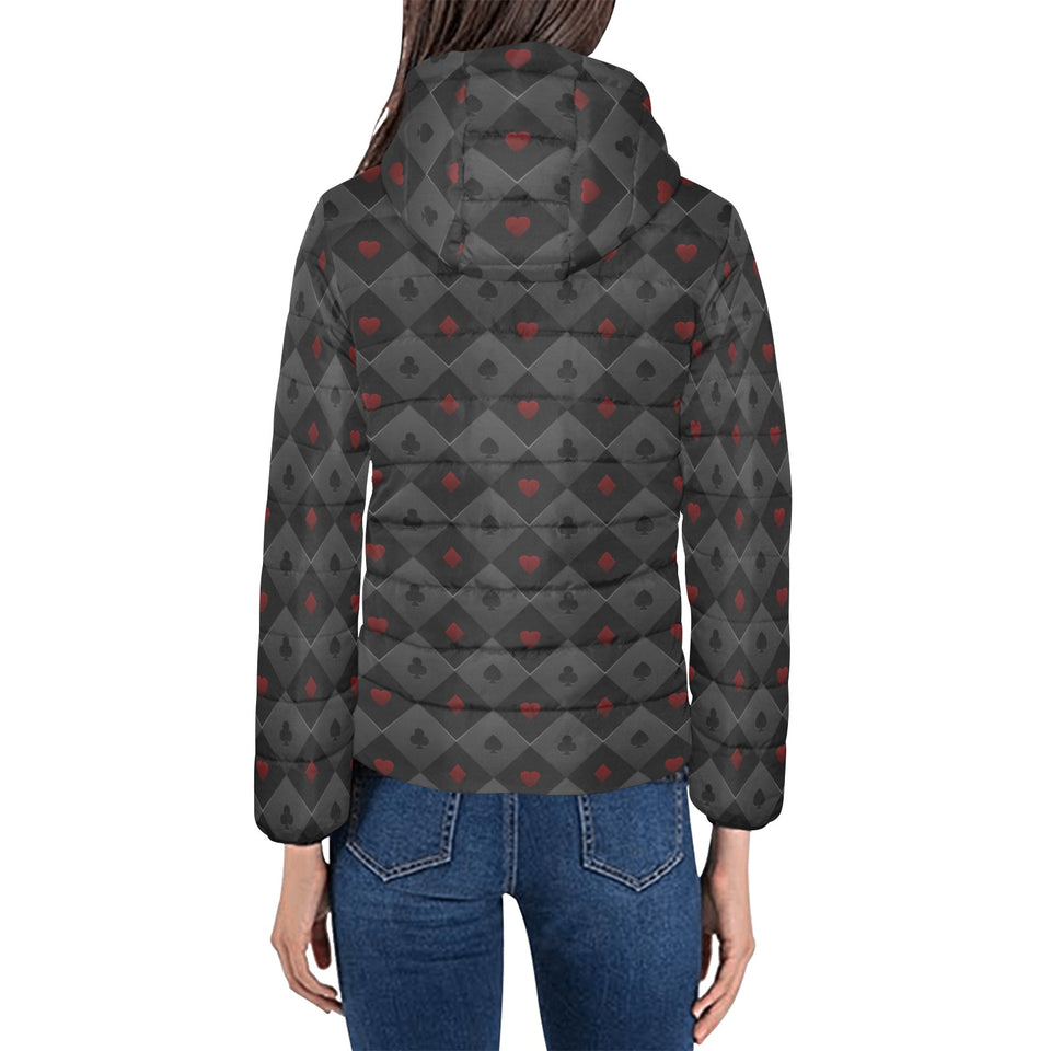 Casino Cards Suits Pattern Print Design 05 Women's Padded Hooded Jacket