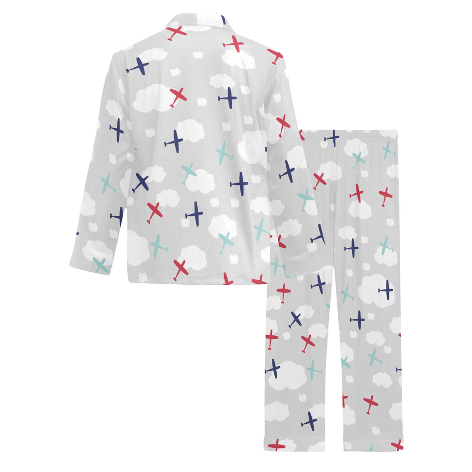 Airplane cloud grey background Men's Long Pajama Set