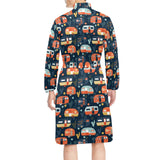 Camper Van Pattern Print Design 05 Men's Long Sleeve Belted Night Robe