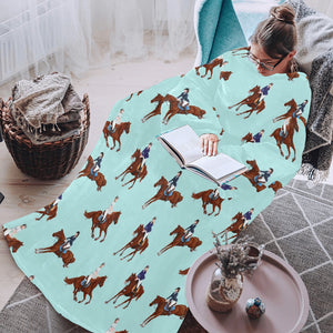 Horses running horses rider pattern Blanket Robe with Sleeves