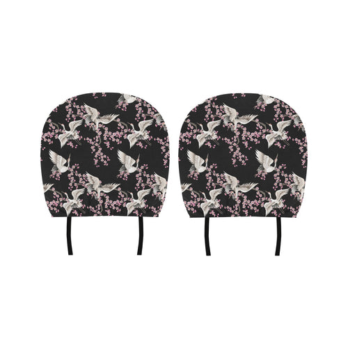 Japanese crane pink sakura pattern Car Headrest Cover