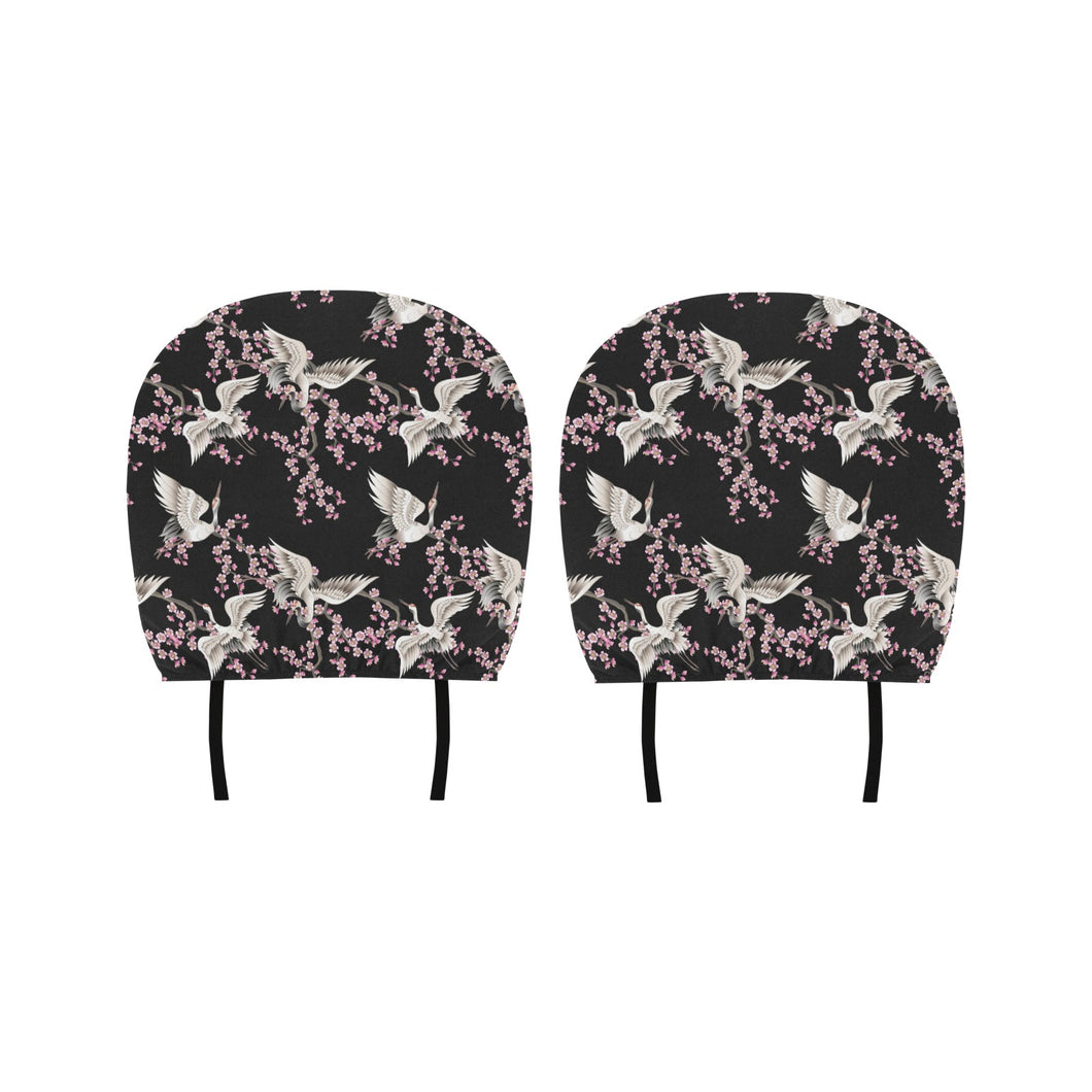 Japanese crane pink sakura pattern Car Headrest Cover
