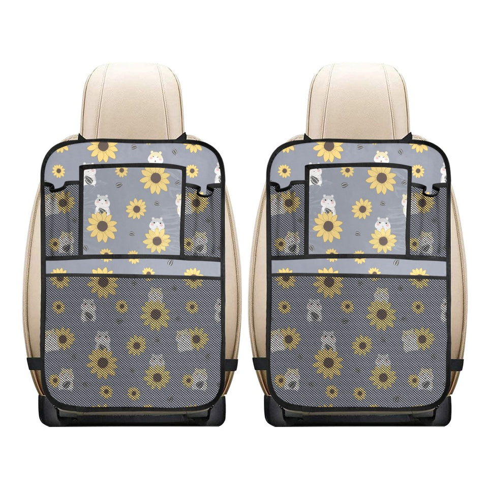Cute hamster sunflower pattern background Car Seat Back Organizer