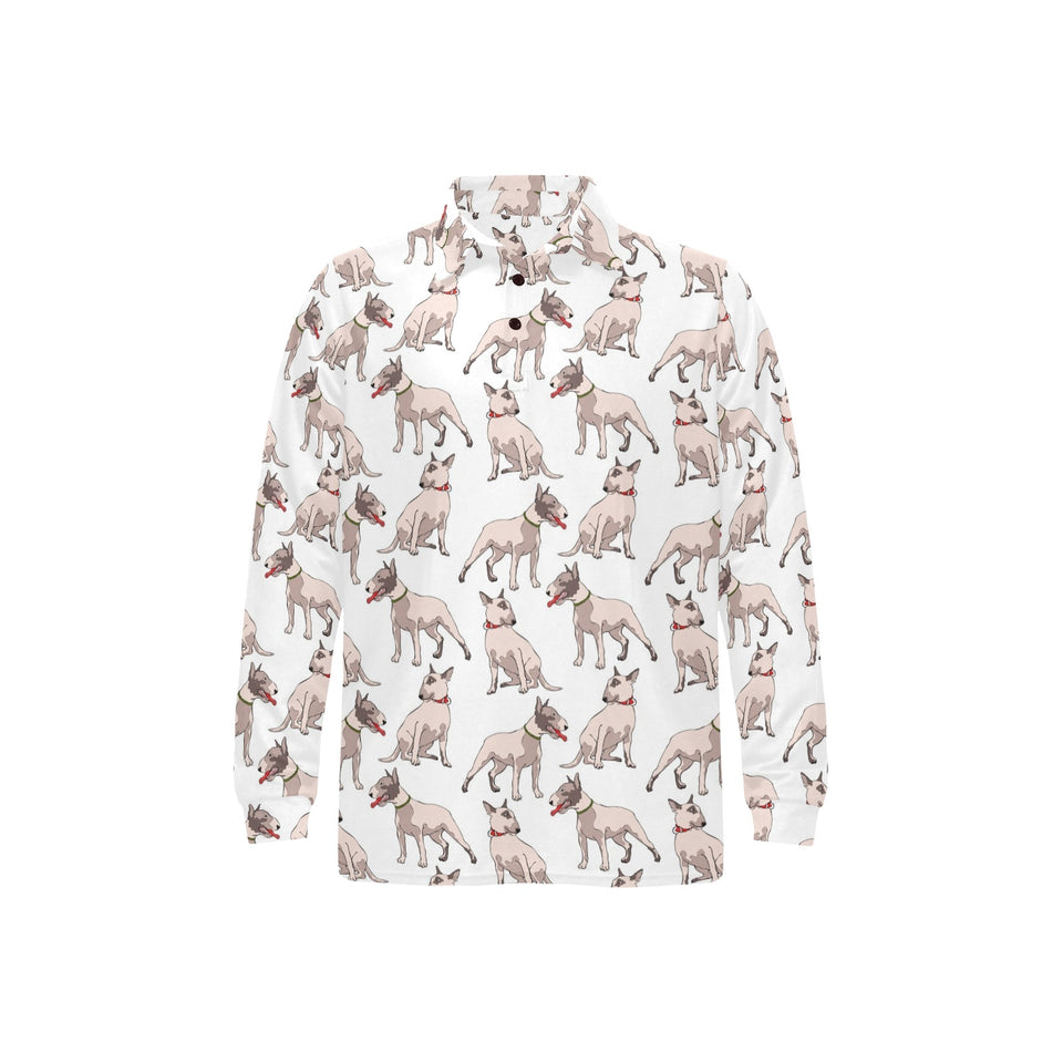 Bull Terrier Pattern Print Design 04 Men's Long Sleeve Polo Shirt