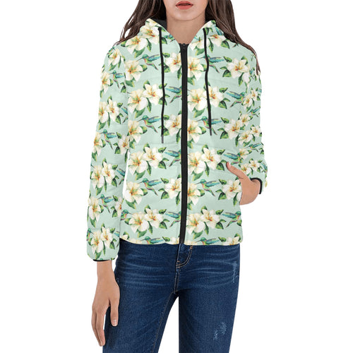 Hummingbird Pattern Print Design 01 Women's Padded Hooded Jacket