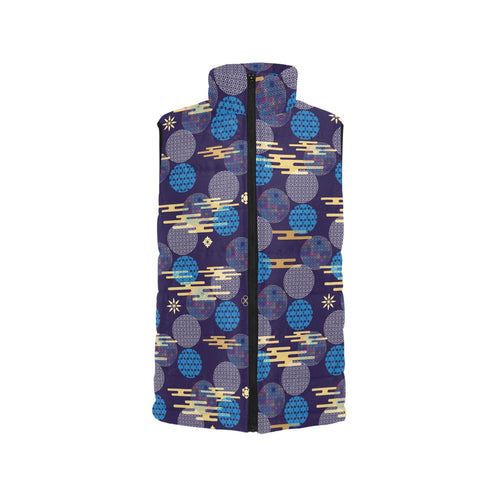 Blue japanese pattern cloud wave flower Men's Padded Vest