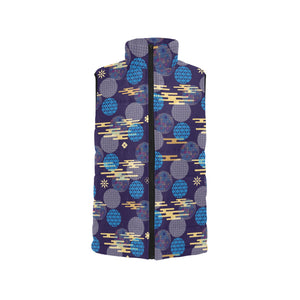 Blue japanese pattern cloud wave flower Men's Padded Vest