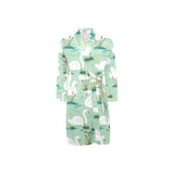 White swan lake pattern Men's Long Sleeve Belted Night Robe