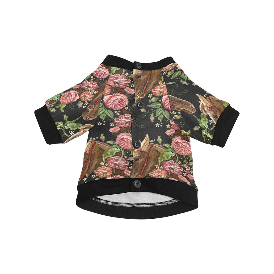 Horse head wild roses pattern All Over Print Pet Dog Round Neck Fuzzy Shirt