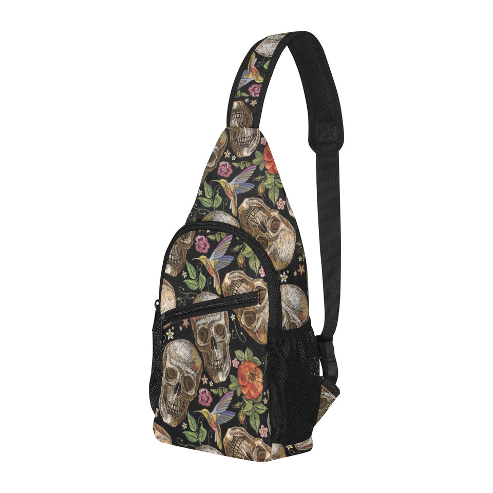 Skull rose humming bird flower pattern All Over Print Chest Bag