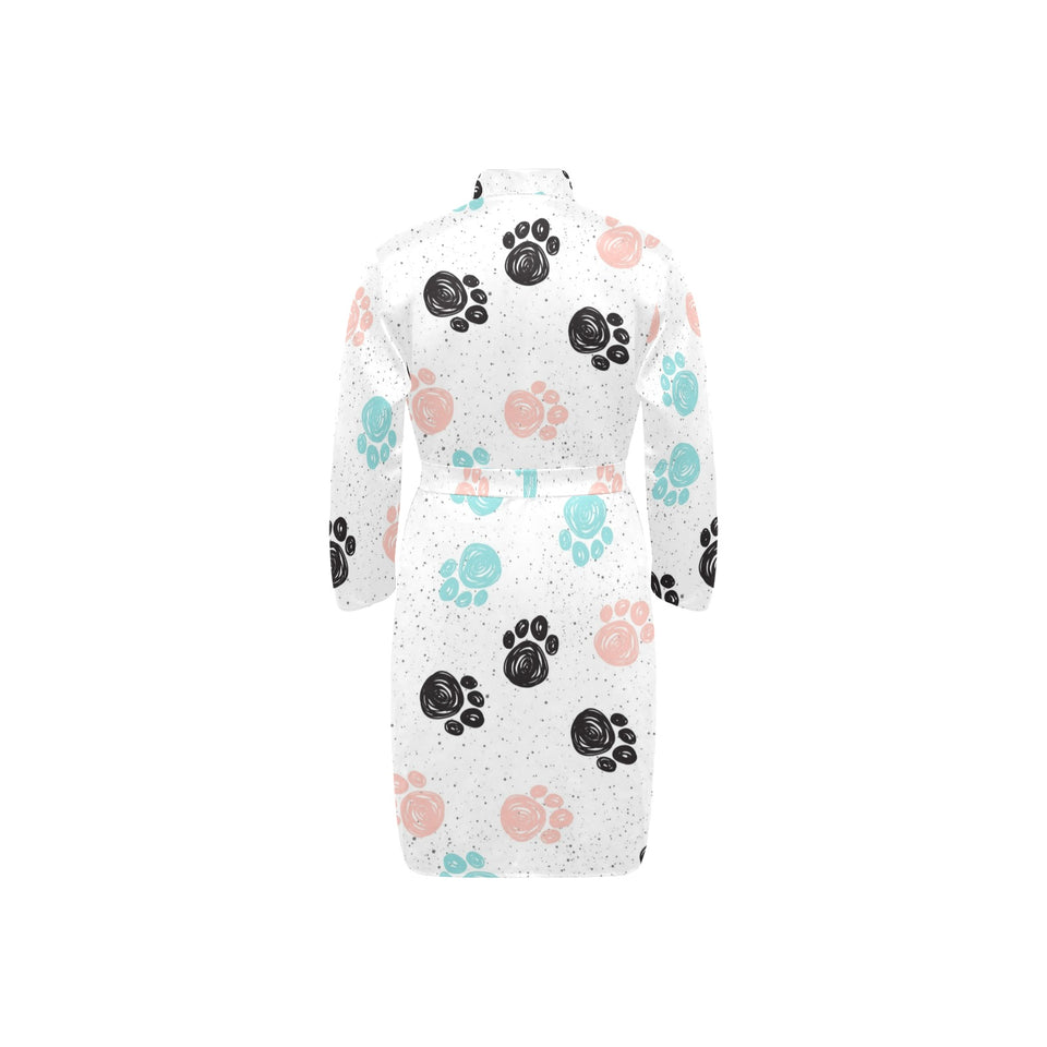 Dog Paws Pattern Print Design 04 Men's Long Sleeve Belted Night Robe