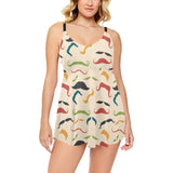 Mustache Beard Pattern Print Design 03 Chest Sexy Pleated Two Piece Swim Dress
