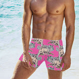 Chameleon lizard pattern pink background Men's Swimming Trunks