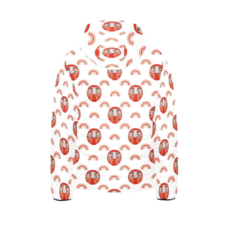 Daruma japanese wooden doll design pattern Kids' Boys' Girls' Padded Hooded Jacket