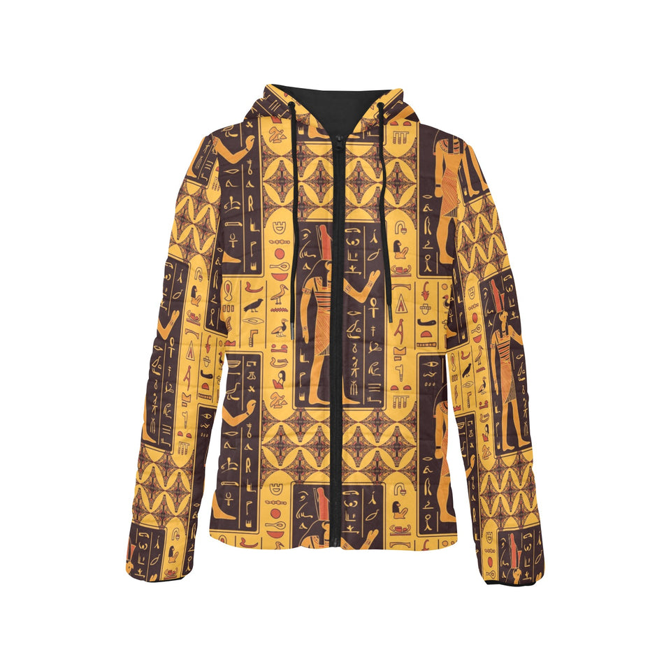 Egypt Hieroglyphics Pattern Print Design 05 Women's Padded Hooded Jacket