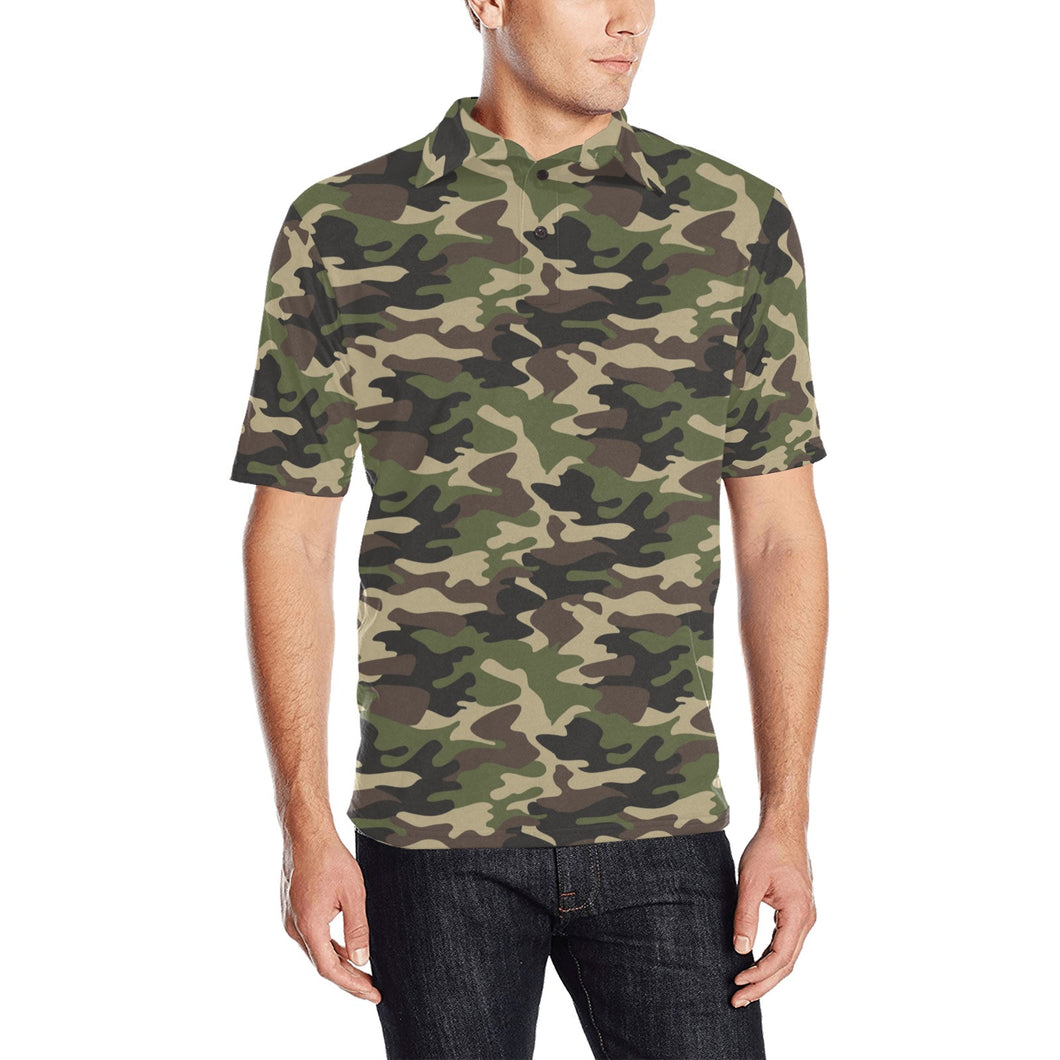 Dark Green camouflage pattern Men's All Over Print Polo Shirt