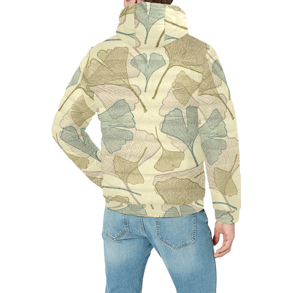 Ginkgo leaves design pattern Men's Padded Hooded Jacket