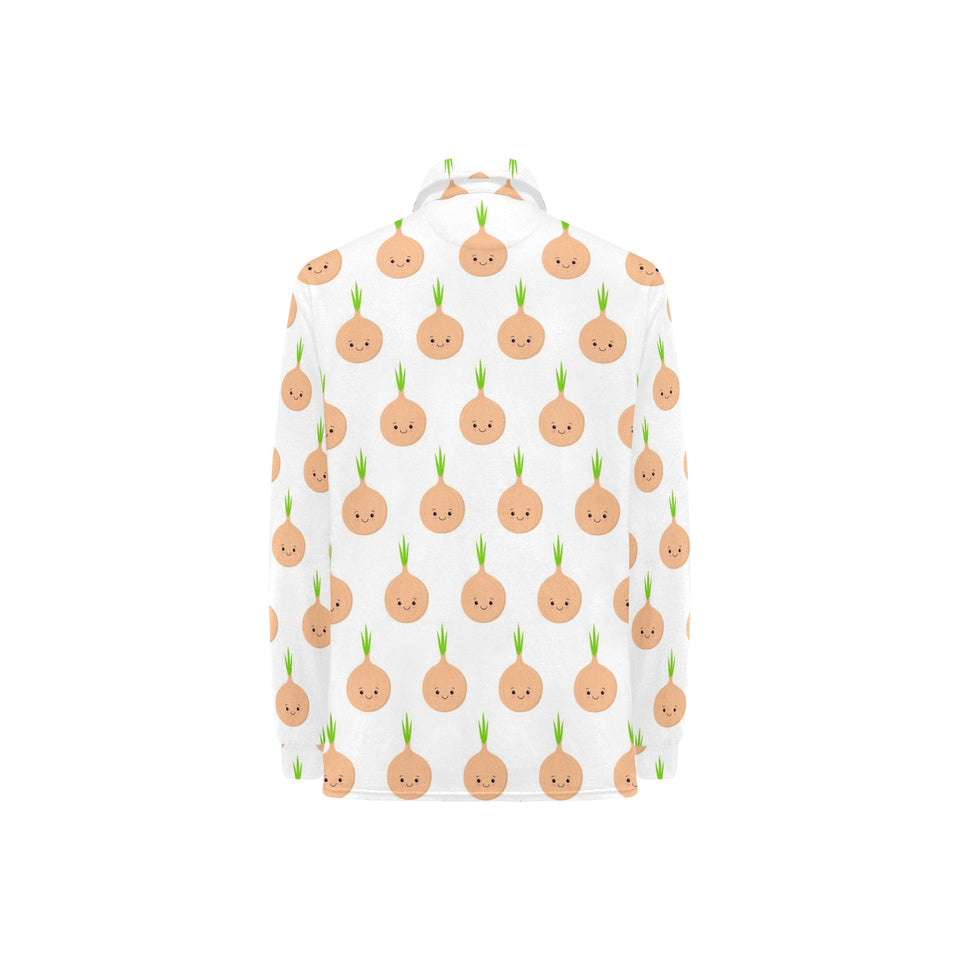 cute onions smiling faces Women's Long Sleeve Polo Shirt