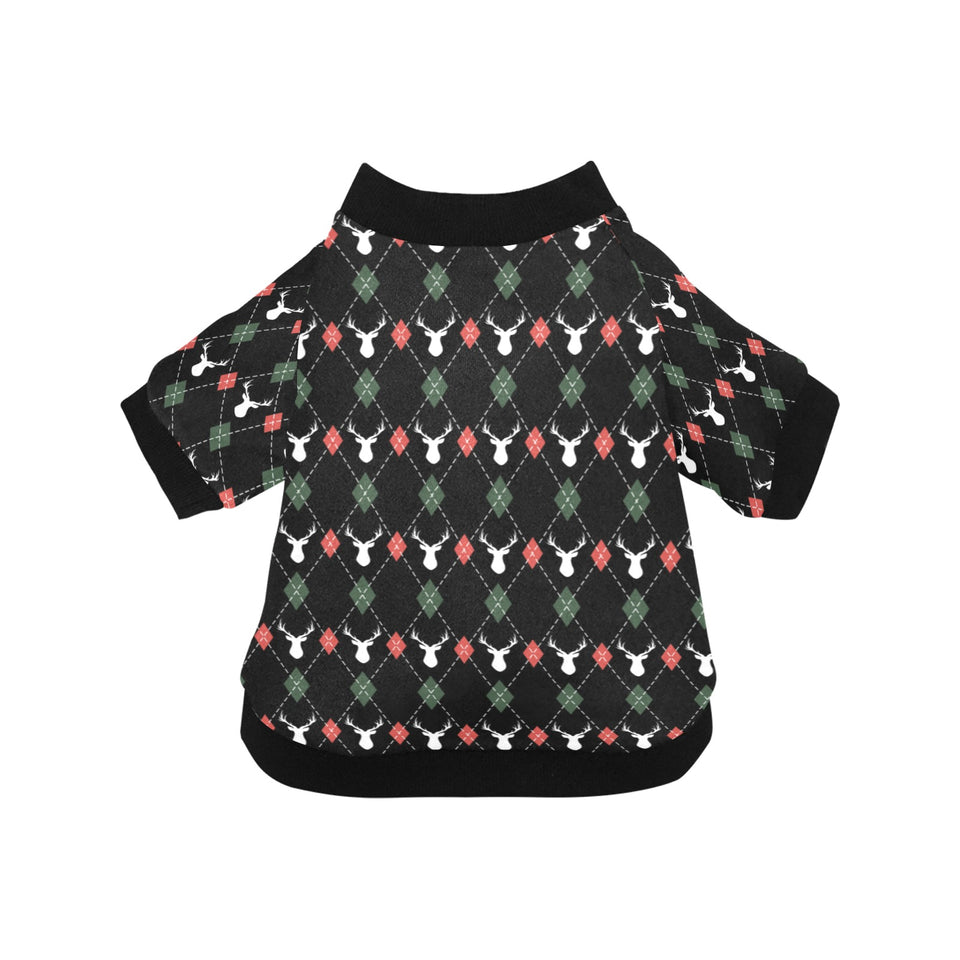 Deer Christmas new year pattern argyle All Over Print Pet Dog Round Neck Fuzzy Shirt