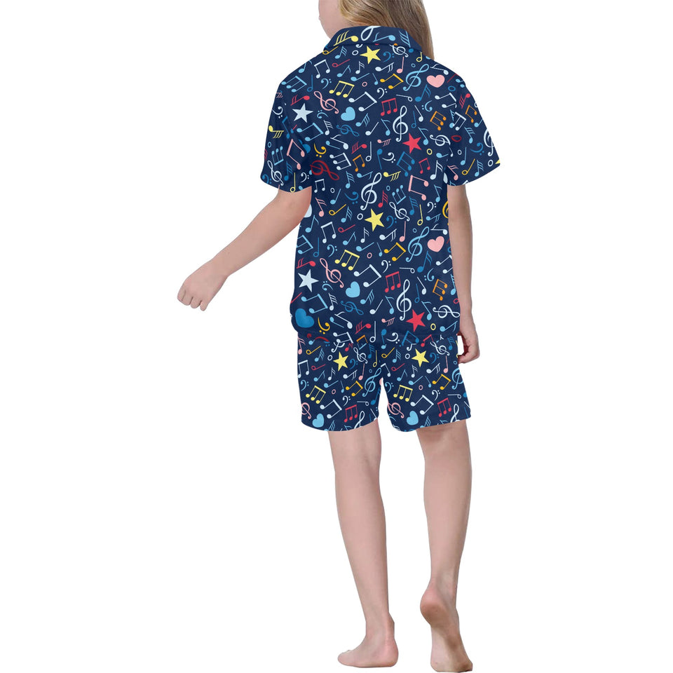 Music Notes Pattern Print Design 03 Kids' Boys' Girls' V-Neck Short Pajama Set