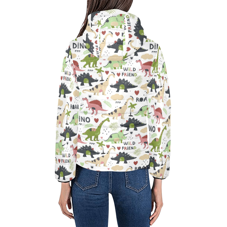 Cute dinosaurs pattern Women's Padded Hooded Jacket
