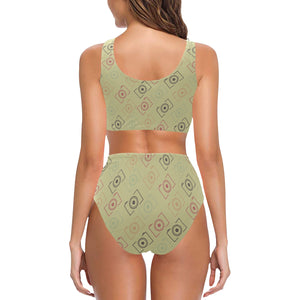 Camera Pattern Print Design 01 Chest Bowknot High Waisted Bikini Swimsuit