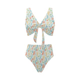 Coral Reef Pattern Print Design 02 Chest Bowknot High Waisted Bikini Swimsuit