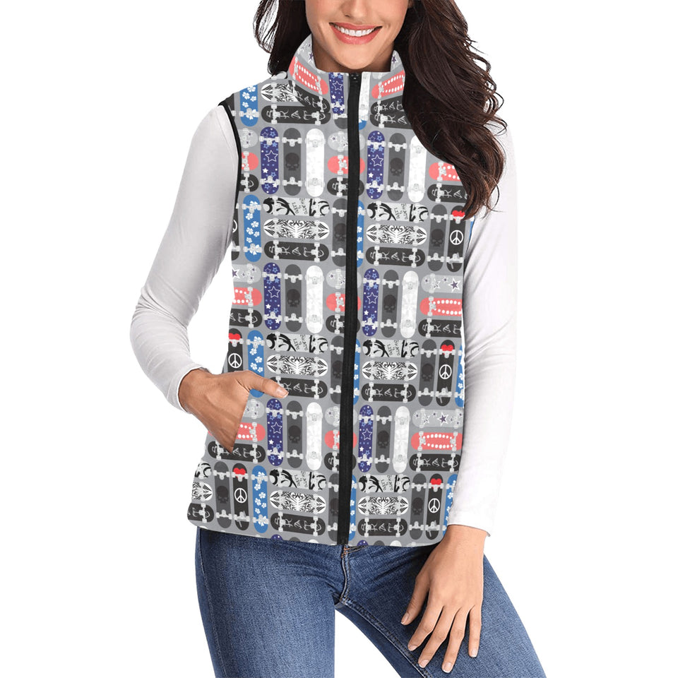 Skate Board Pattern Print Design 04 Women's Padded Vest