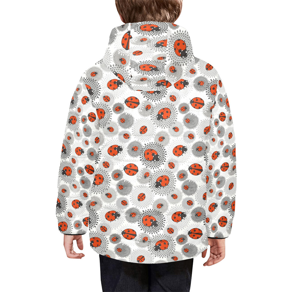 Ladybug Pattern Print Design 05 Kids' Boys' Girls' Padded Hooded Jacket