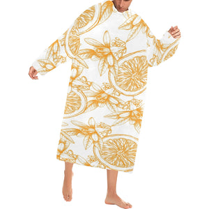 hand drawn orange fruit pattern Blanket Robe with Sleeves