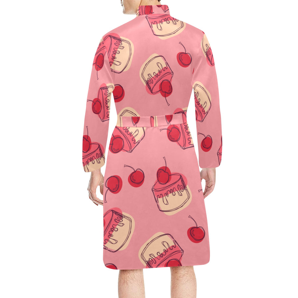Cake cherry pattern Men's Long Sleeve Belted Night Robe