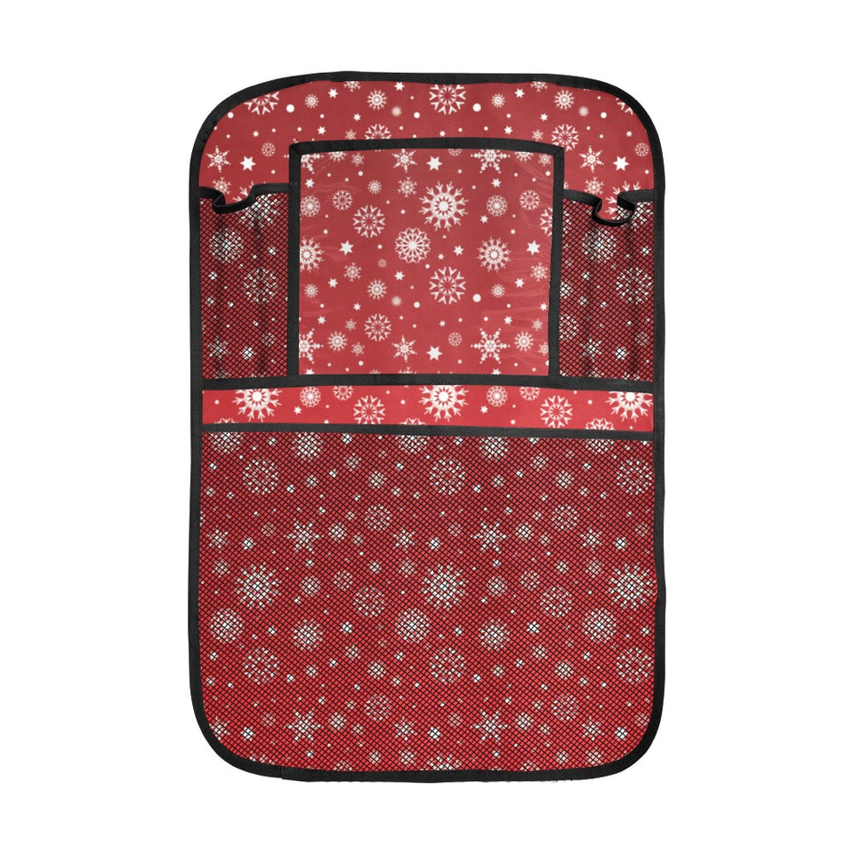 Snowflake pattern red background Car Seat Back Organizer