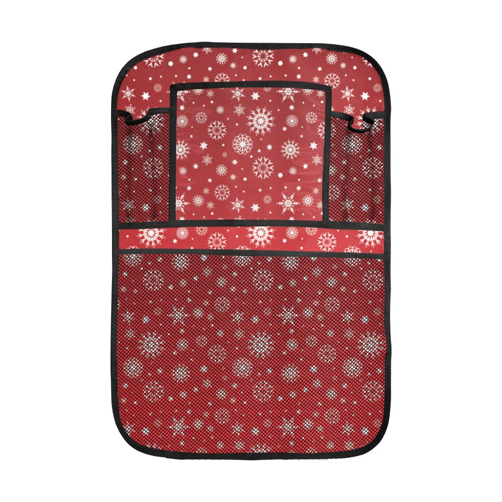 Snowflake pattern red background Car Seat Back Organizer