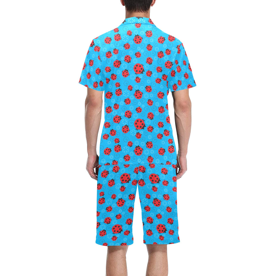 Ladybug Pattern Print Design 02 Men's V-Neck Short Pajama Set